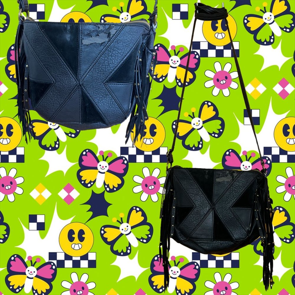 Jessica Simpson Faux Leather Black Fringe Crossbody Purse